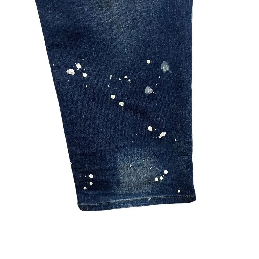 True Religion 32 Geno Relaxed Slim Jeans Blue Painted Distressed Mens